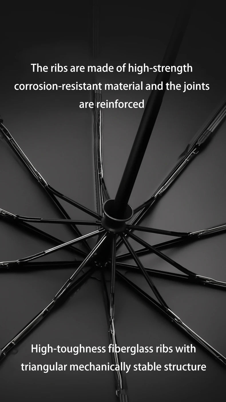 Fully automatic wooden handle curved hook windproof sunscreen folding umbrella for men and women in sunny and rainy weather