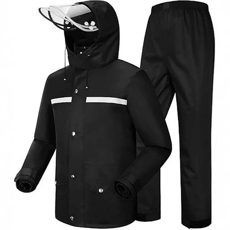 Men's Raincoat and Rain Pants Set Two-Piece Long Full-Length Rainproof Raincoat for Electric Motorcycles Delivery Rides
