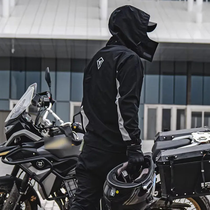 Waterproof Motorcycle Rain Suit-Full Body Raincoat & Rain Pants Set with Reflective Strips Fit for Men Women All-Weather Cycling