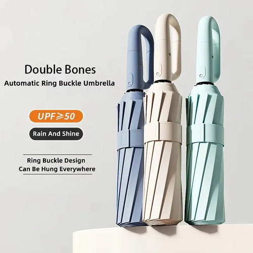 20 Bones 105cm Reinforce Ring Clasp Fully Automatic Umbrella for Men and Women Folding Windproof Strong Waterproof Sunscreen