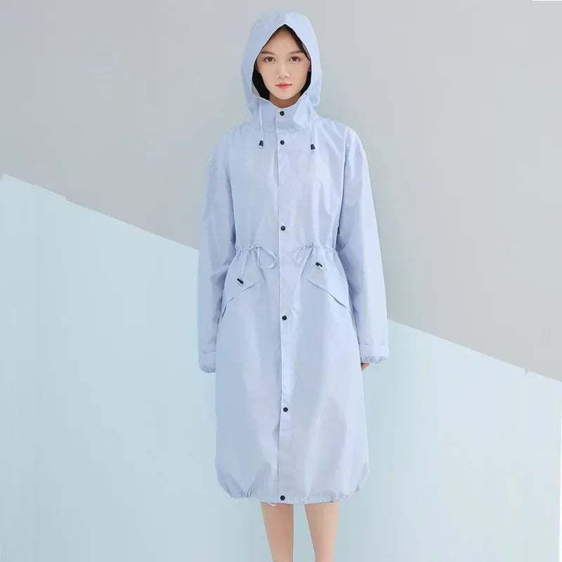 Women's Long Lightweight Trench Raincoat Poncho Waterproof Korean Style for Adults