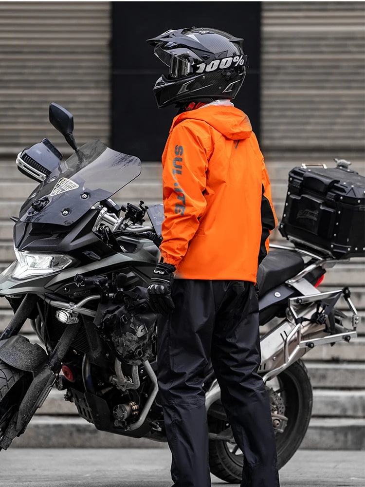 SULAITE Motorcycle Raincoat Suits Men Waterproof Rain Gear Rain Jacket Reflective Work Rain Coats Lightweight Hiking Rainsuit