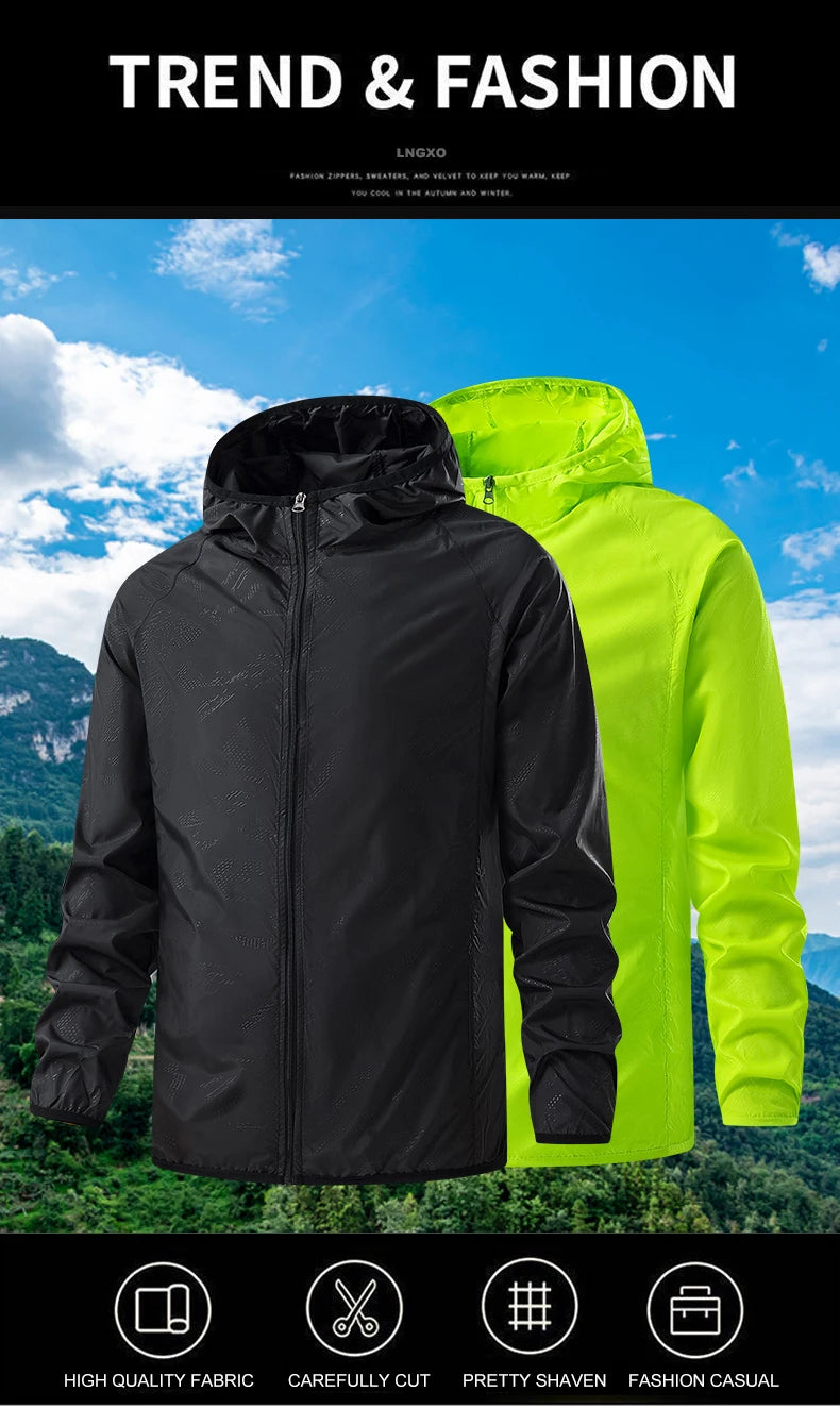 JNLN Hiking Jacket Men Women Waterproof Sun Protective Windbreaker Camping Climbing Outdoor Rain Coat Unisex Portable Clothes