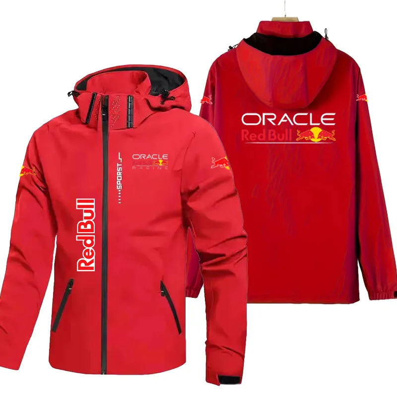 2025 Edition Red Bull Men's Women's Outdoor Sports Windproof Jacket with Waterproof Spring/Autumn Hiking Coat with Hood Raincoat