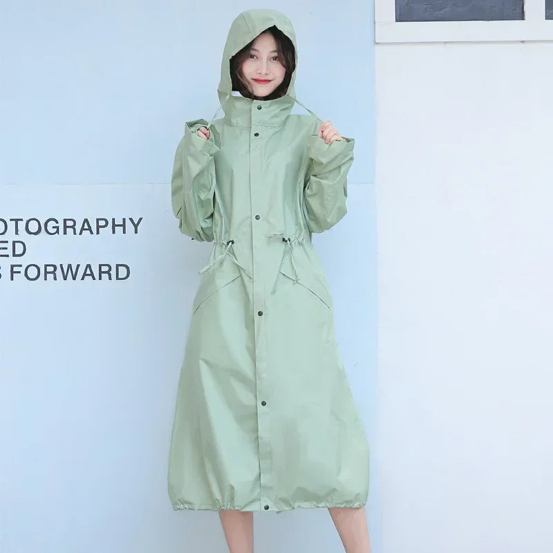 Women's Long Lightweight Trench Raincoat Poncho Waterproof Korean Style for Adults