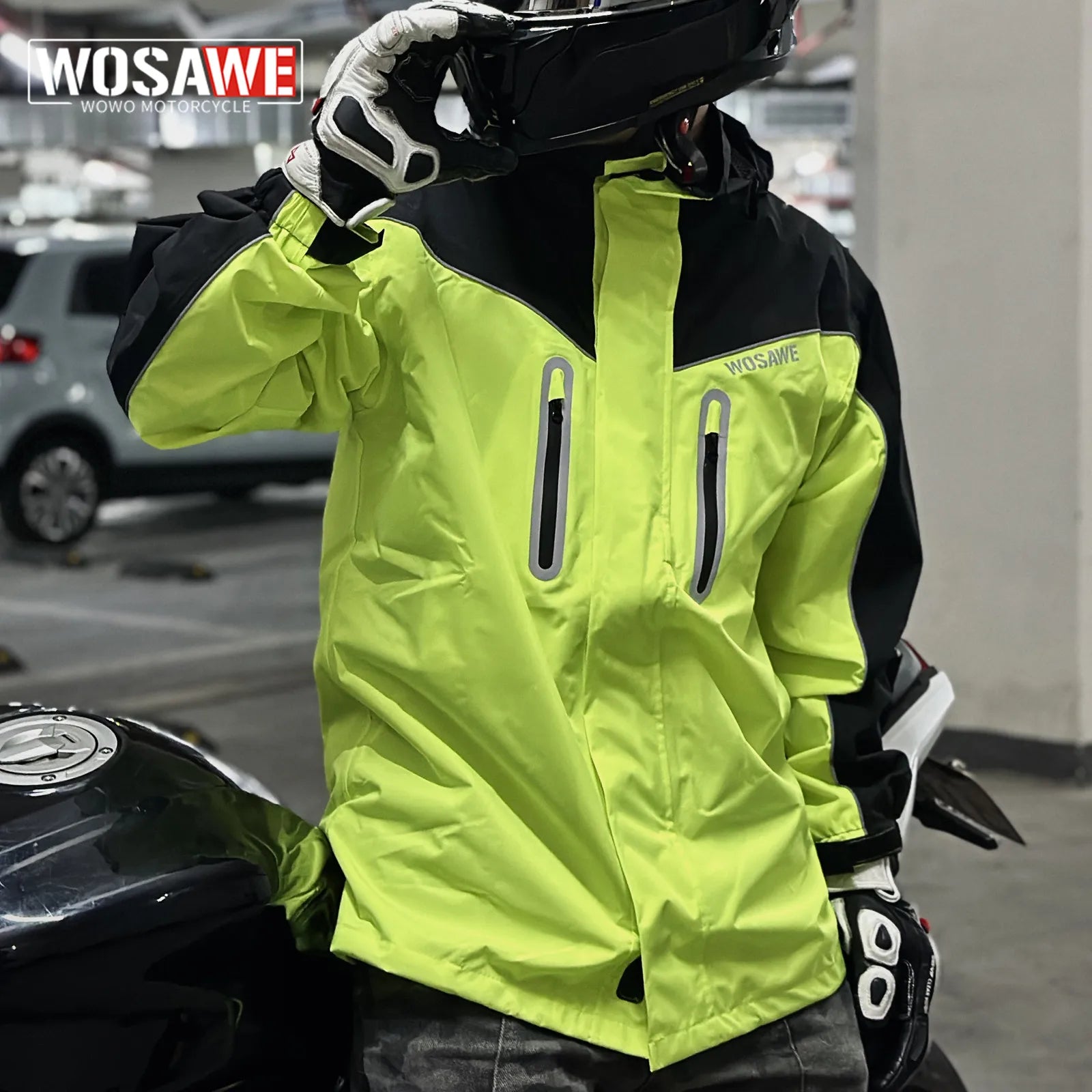 WOSAWE Motorcycle Raincoat Split Men Women Riding Rain CoatAnti-storm Locomotive Rain Cape Whole Body Waterproof Reflective