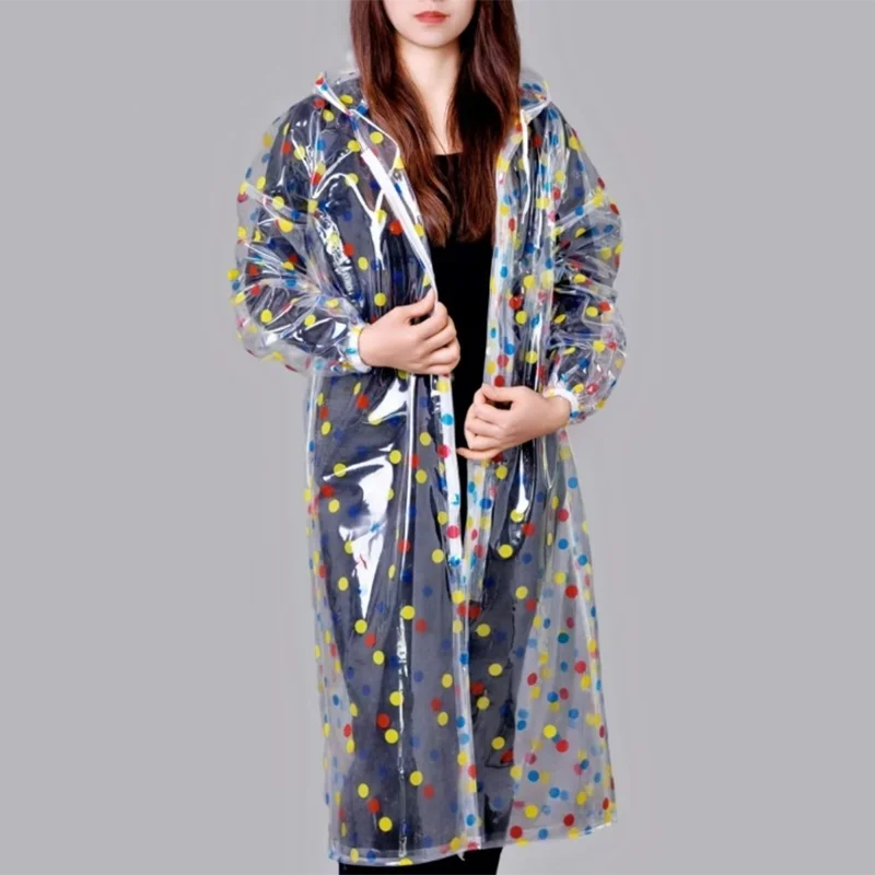 Fashion PVC Transparent Printed Loose Plastic Hooded Zipper Raincoat Outdoor Hiking Waterproof Rain Coat Poncho For Men Women