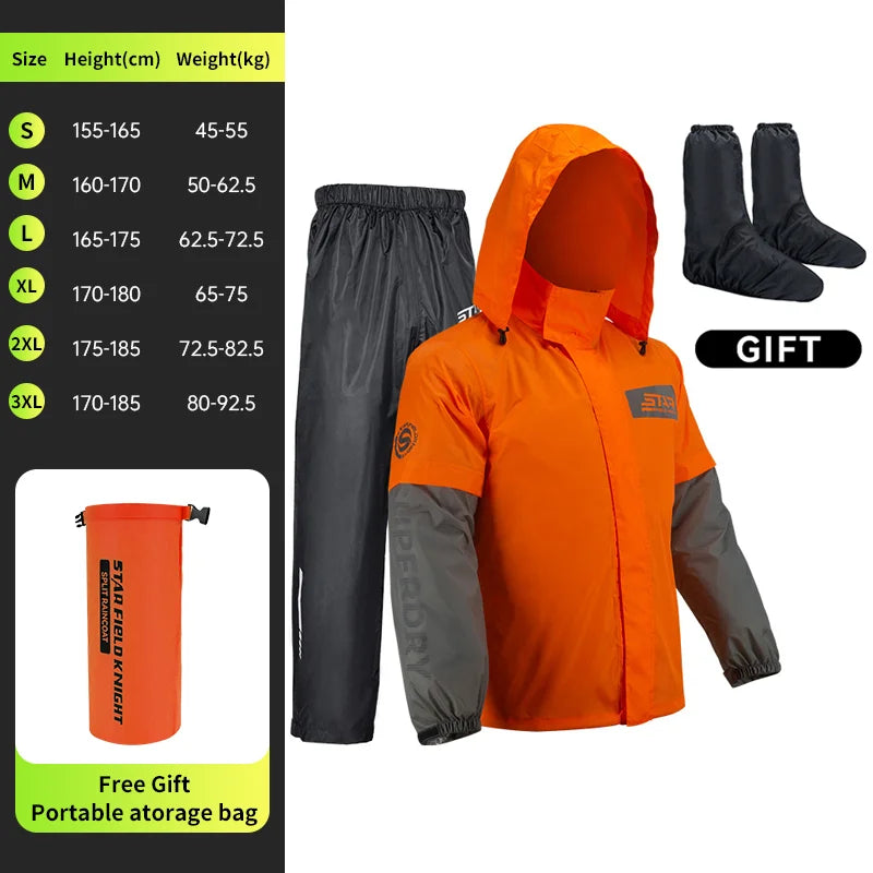 Star Field Knight Motorcycle Riding Raincoat Set Raincoat Rainpants Split Men And Women's Thin Reflective Waterproof Clothing