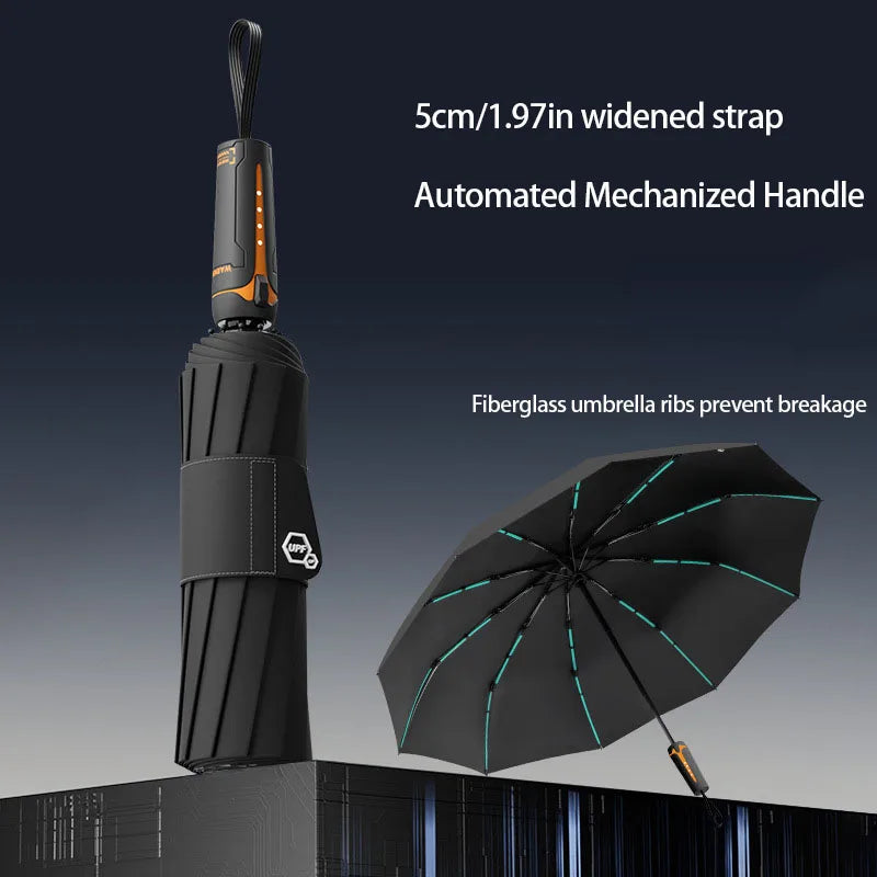 Mechanical handle umbrella, widened strap umbrella, automatic umbrella, large, sturdy, wind resistant, men's minimalist umbrella