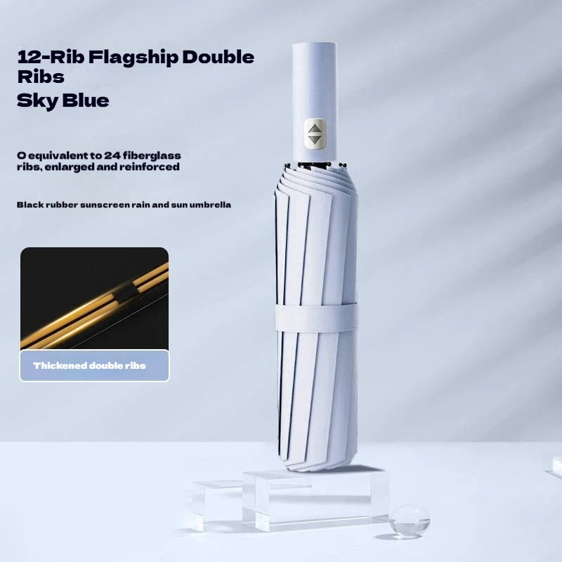 24 Bone Fully Automatic Double Bone Large Folding Umbrella SPF50+ UV Protection Rain Resistance And Strong Wind Resitance