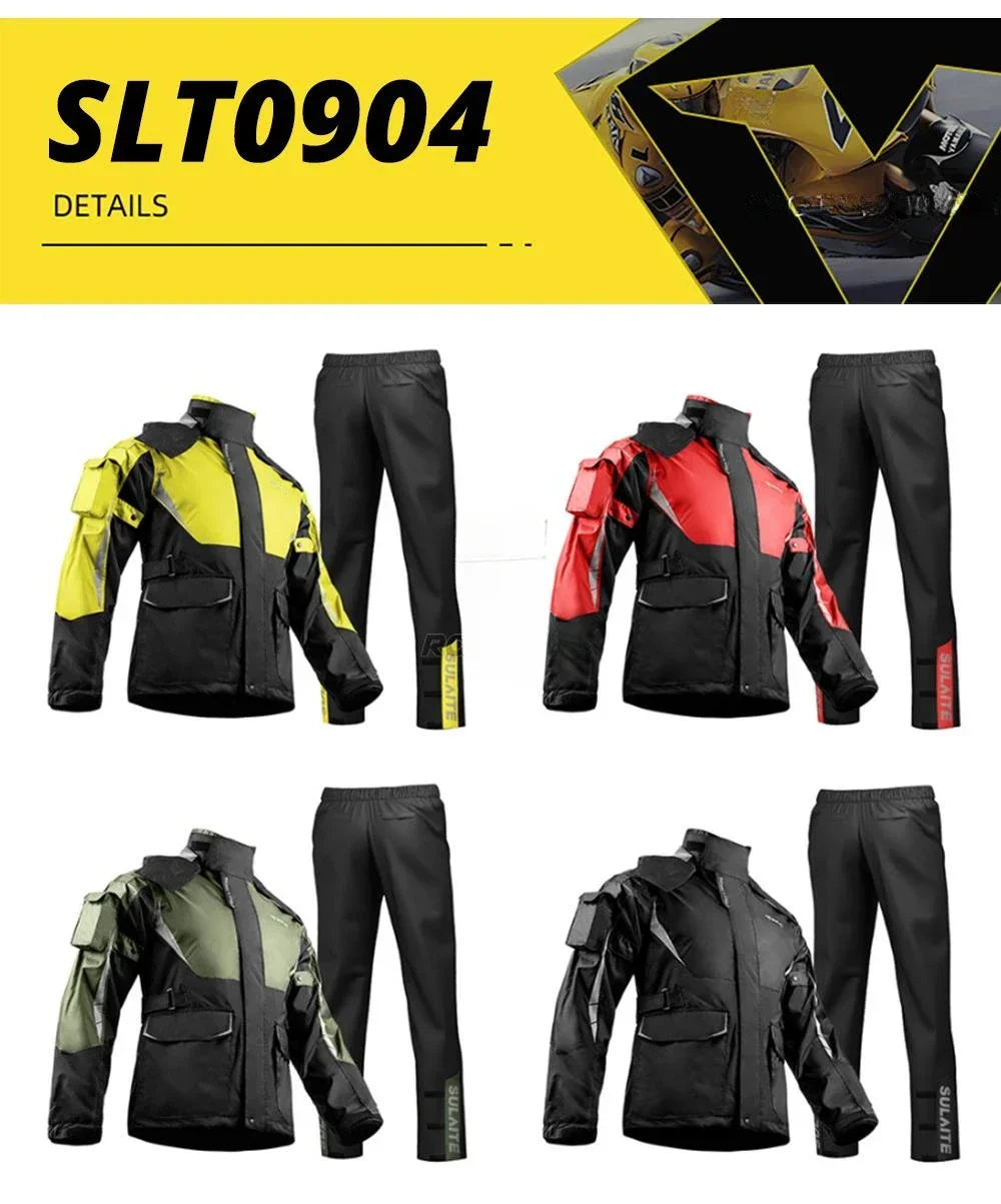 Waterproof Motorcycle Rain Suit-Full Body Raincoat & Rain Pants Set with Reflective Strips Fit for Men Women All-Weather Cycling