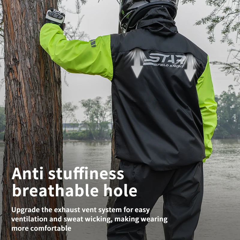 SFK 2025 New Green Motorcycle Rider Raincoat Split Type 2pcs/Set Deep Rainproof Upgraded Version For Rainy Riding Clothes Suit