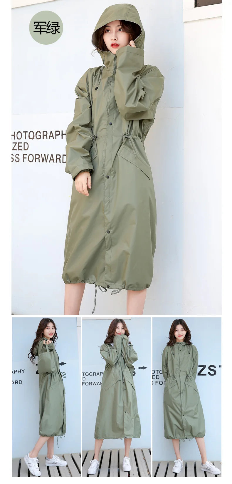 Women's Long Lightweight Trench Raincoat Poncho Waterproof Korean Style for Adults