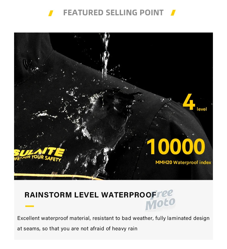SULAITE Motorcycle Raincoat Suits Men Waterproof Rain Gear Rain Jacket Reflective Work Rain Coats Lightweight Hiking Rainsuit