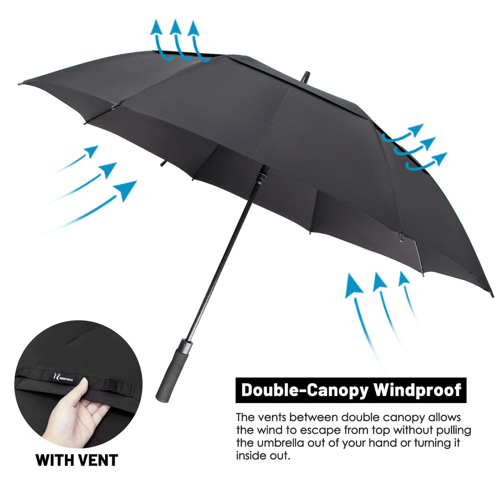 Golf Umbrella Extra Large Oversize Double Canopy Vented Windproof Waterproof Umbrella  62 Inch Automatic Open Golf Umbrella