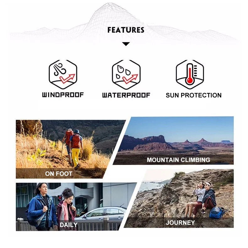 JNLN Hiking Jacket Men Women Waterproof Sun Protective Windbreaker Camping Climbing Outdoor Rain Coat Unisex Portable Clothes