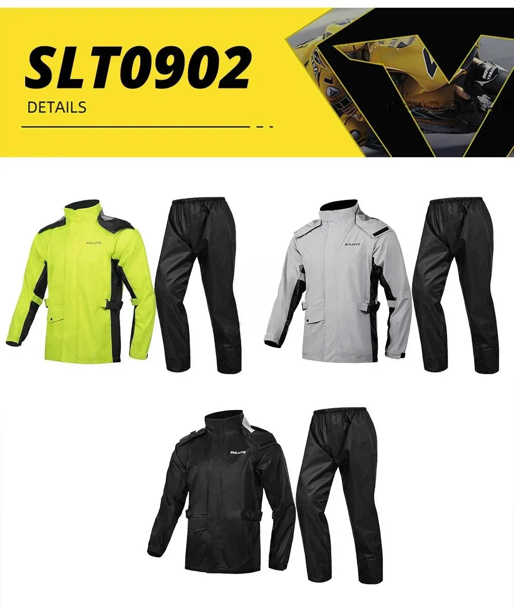 Waterproof Motorcycle Rain Suit-Full Body Raincoat & Rain Pants Set with Reflective Strips Fit for Men Women All-Weather Cycling