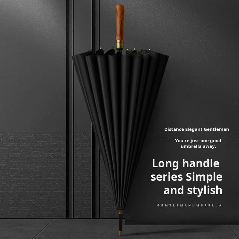 Umbrella Automatic Large Double 16 Bone Solid Wood Handle Men's Umbrella Retro Thick Long Handle Umbrella Shangyu Umbrella