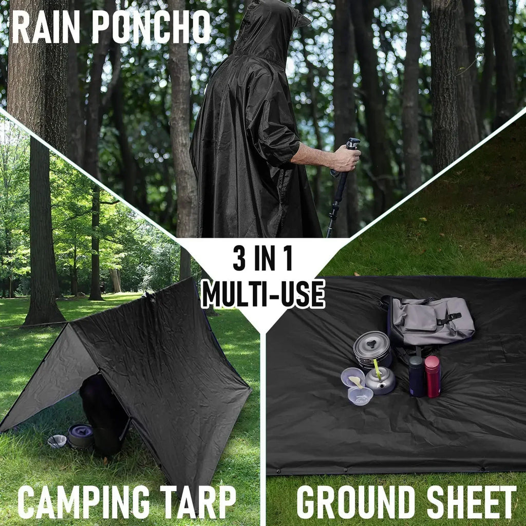 3 In 1 Outdoor Raincoat Hooded Sleeve Waterproof Rain Poncho Motorcycle Rain Cover Camping Hiking Travel Rainwear