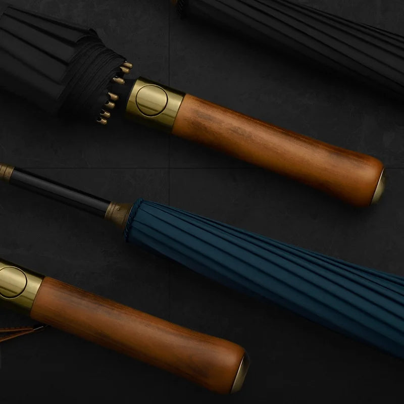 Umbrella Automatic Large Double 16 Bone Solid Wood Handle Men's Umbrella Retro Thick Long Handle Umbrella Shangyu Umbrella