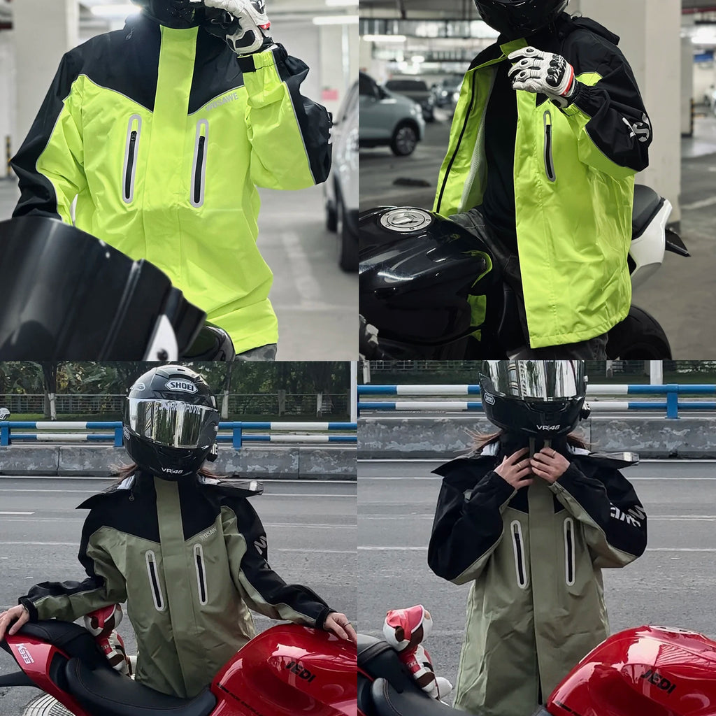 WOSAWE Motorcycle Raincoat Split Men Women Riding Rain CoatAnti-storm Locomotive Rain Cape Whole Body Waterproof Reflective