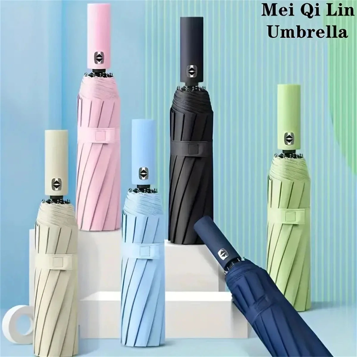 12 Bone Black Glue Fully Automatic Umbrella With Thick And Durable Keel Three Fold Umbrella UV Resistant Folding Umbrella