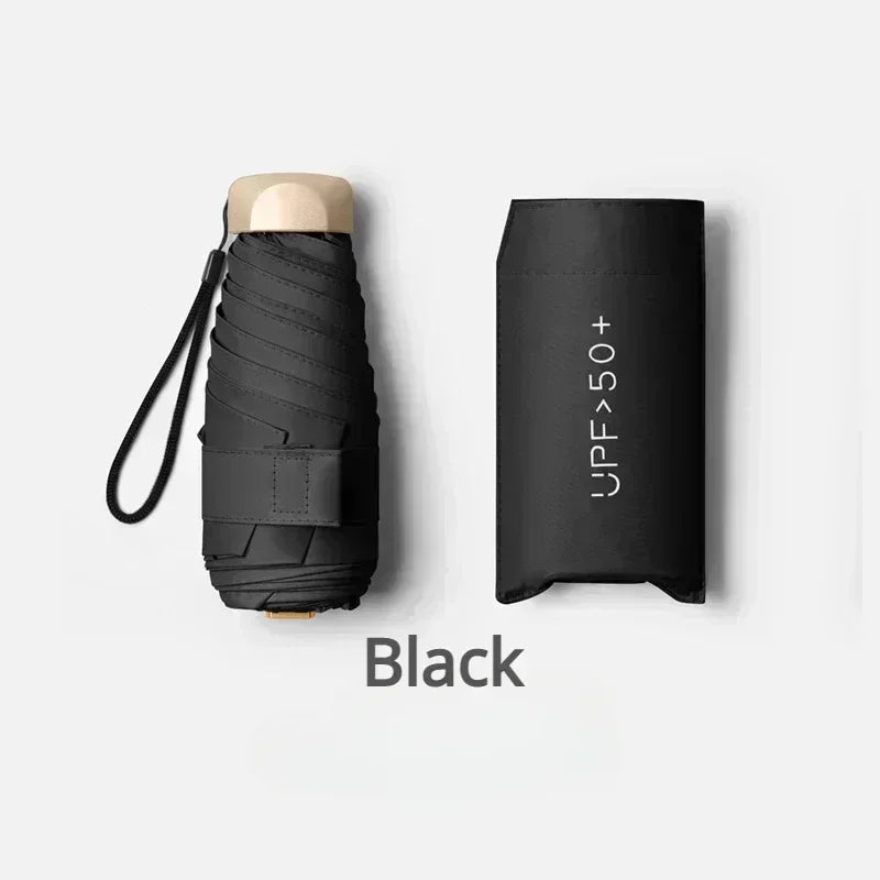 Flat Five Fold Umbrella Ultra Light Mini Umbrella Sun Umbrella Black Rubber Sun Protection Umbrella Compact Pocket Umbrella
