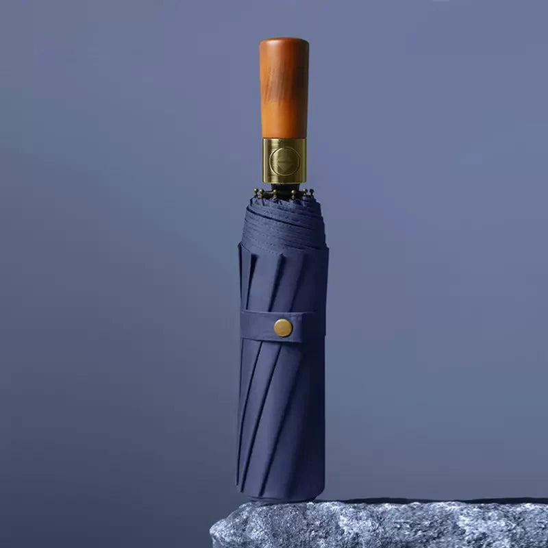 Large Windproof Umbrella with Curved Umrbella Wooden Handle 10K 30Bones Business Automaitc Folding Umbrella for Men Women Travel