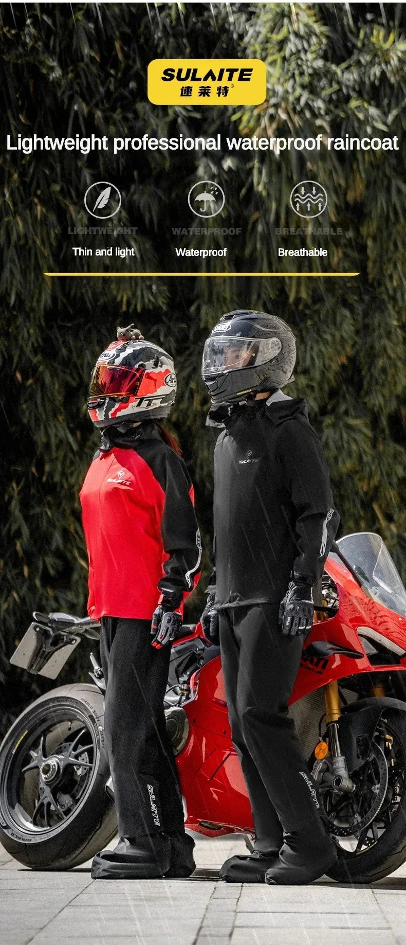 Split Waterproof Motorcycle Riding Rain Suit for Men & Women Outdoor Dirt biker Scooter/Bike Racing Jacket & Pants Set Raincoat