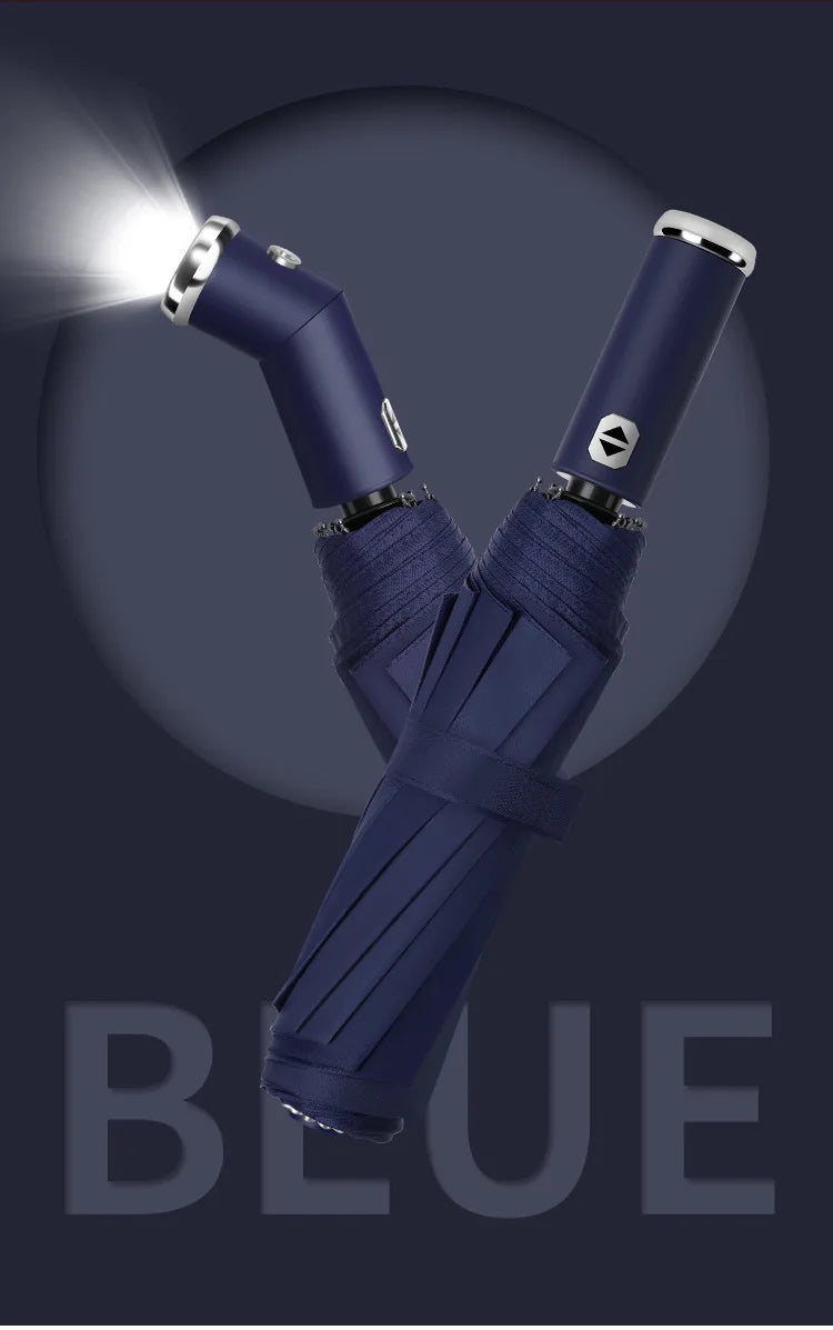 Anti-wind Rain Umbrella 2in1 Automatic Umbrella LED Flashlight Dual-use NightLight Sun Protection 10 bone Folding Umbrella