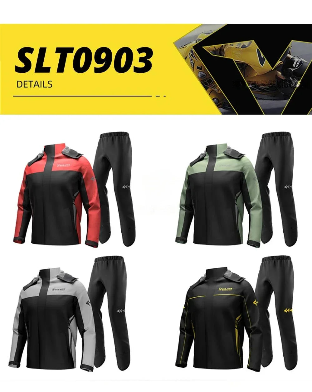 Waterproof Motorcycle Rain Suit-Full Body Raincoat & Rain Pants Set with Reflective Strips Fit for Men Women All-Weather Cycling