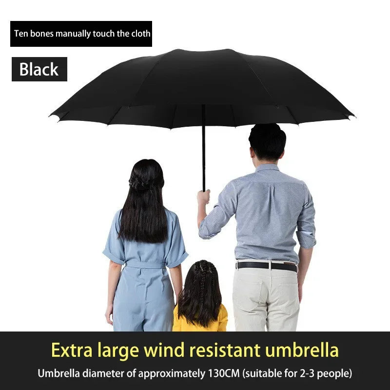 130cm Extra-large Folding Umbrella Heavy-duty Reinforced Portable Travel Windproof Rain Umbrella For Travel Family Use New