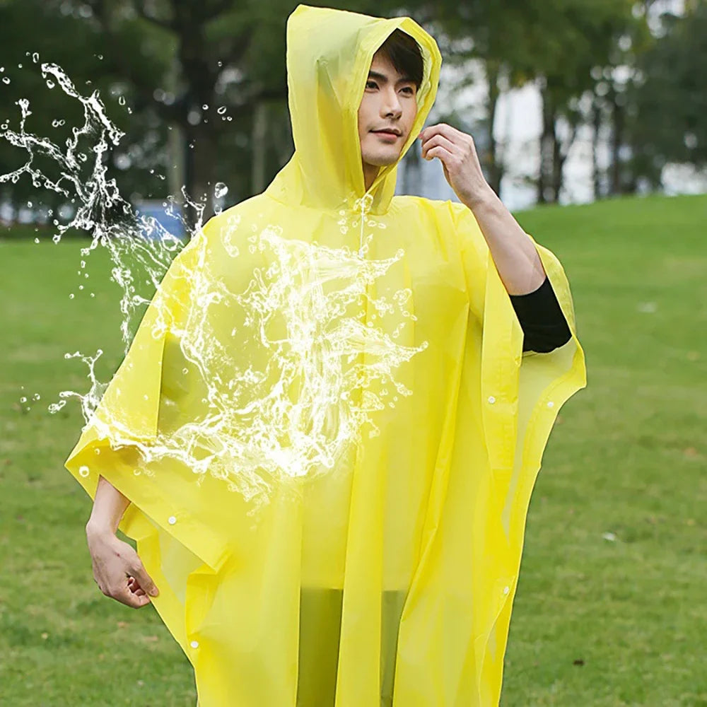 Reusable Rain Ponchos with Drawstring Hood for Adults Waterproof Thicken Rain Coat Outdoor Hiking Raincoat Travel Bicycle Poncho