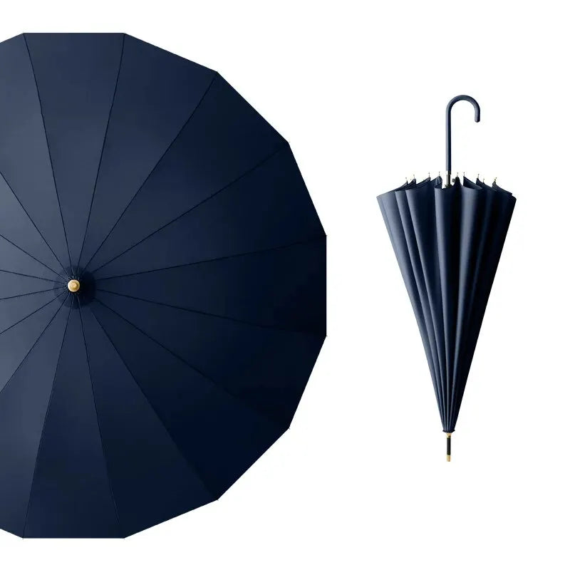 Japanese Long Handled Umbrella Ins for Both Sunny and Rainy Use, Black Glue Large Size Storm Resistant 16 Bone Automatic Waterpr