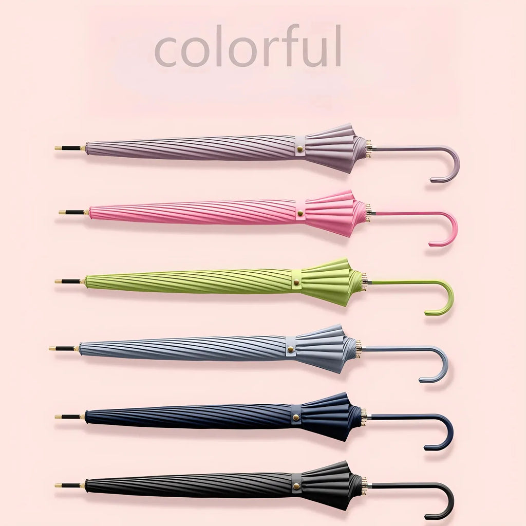 Japanese Long Handled Umbrella Ins for Both Sunny and Rainy Use, Black Glue Large Size Storm Resistant 16 Bone Automatic Waterpr