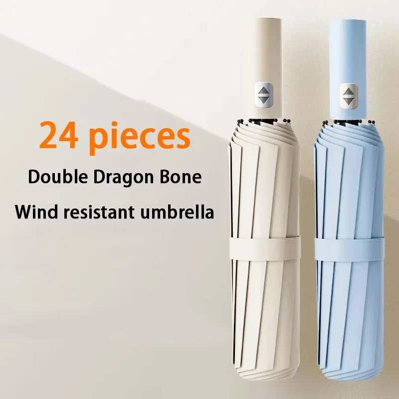 24 Bone Fully Automatic Double Bone Large Folding Umbrella SPF50+ UV Protection Rain Resistance And Strong Wind Resitance