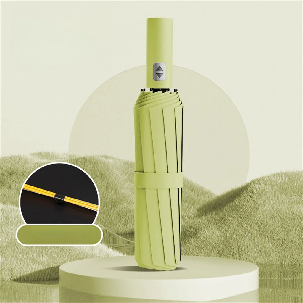 12 Bone Black Glue Fully Automatic Umbrella With Thick And Durable Keel Three Fold Umbrella UV Resistant Folding Umbrella