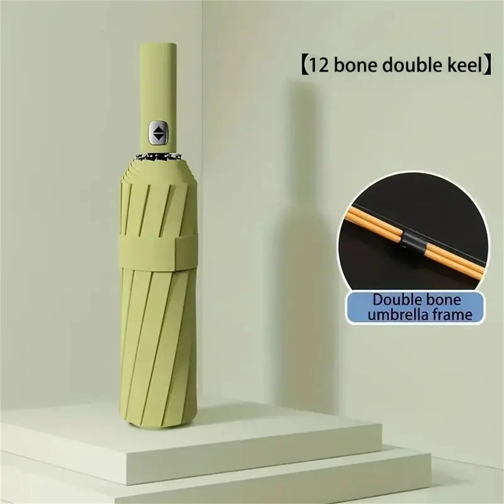 12 Bone Black Glue Fully Automatic Umbrella With Thick And Durable Keel Three Fold Umbrella UV Resistant Folding Umbrella