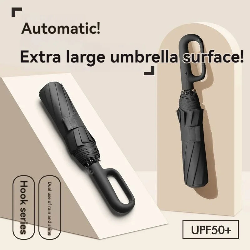 Automatic Umbrella for Men Women Fully Automatic Folding Large Rib Strong Sunshade Double Umbrella with Ring Buckle Design
