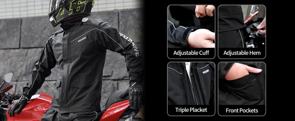 WOSAWE Motorcycle Raincoat Men Women Waterproof Motorcycle Rider Raincoat Moto Raincoat Jacket Biker Raincoat