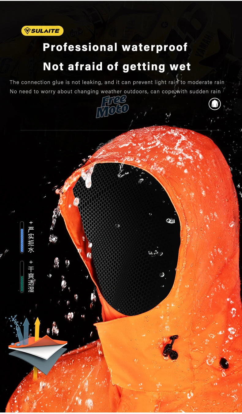 SULAITE Motorcycle Raincoat Suits Men Waterproof Rain Gear Rain Jacket Reflective Work Rain Coats Lightweight Hiking Rainsuit