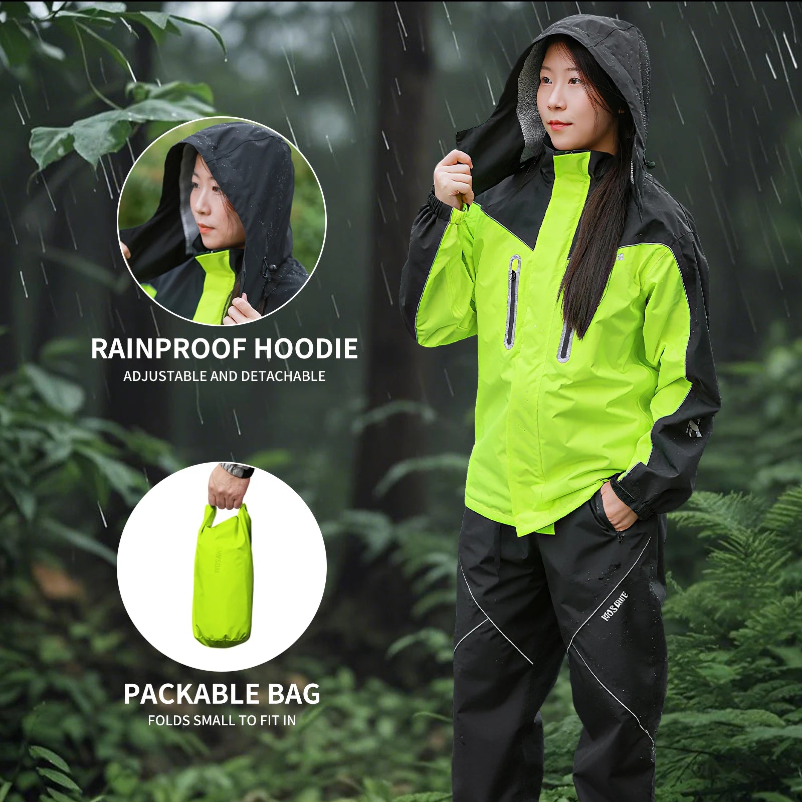 WOSAWE Motorcycle Raincoat Split Men Women Riding Rain CoatAnti-storm Locomotive Rain Cape Whole Body Waterproof Reflective