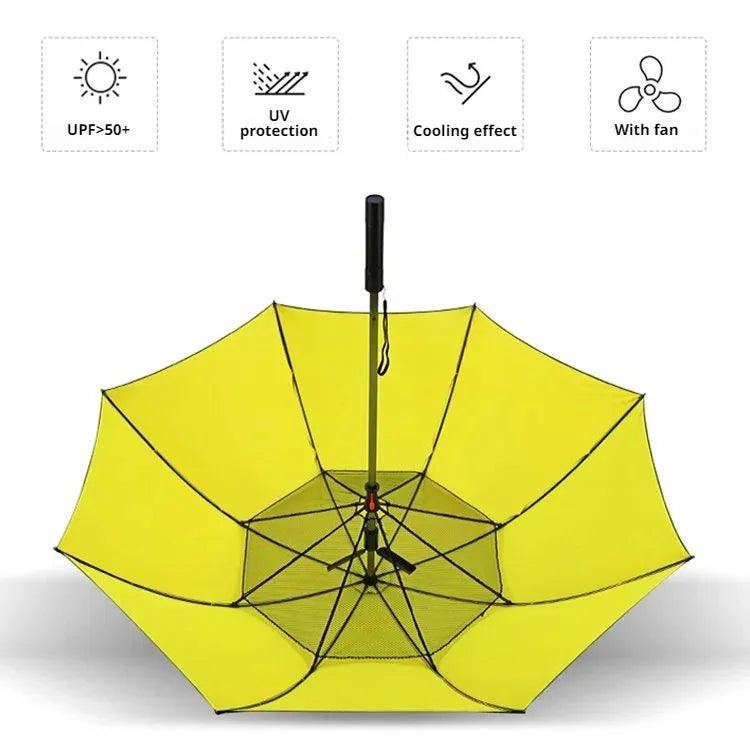 Home Cooling Sunshade Umbrella with Fan Portable Sunny Rain Dualuse UV Protection Umbrella Safety Isolation Mesh Battery Power