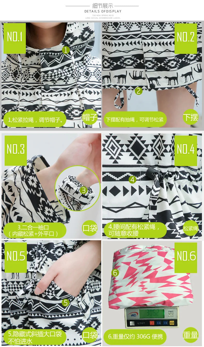 Women's Long Lightweight Trench Raincoat Poncho Waterproof Korean Style for Adults