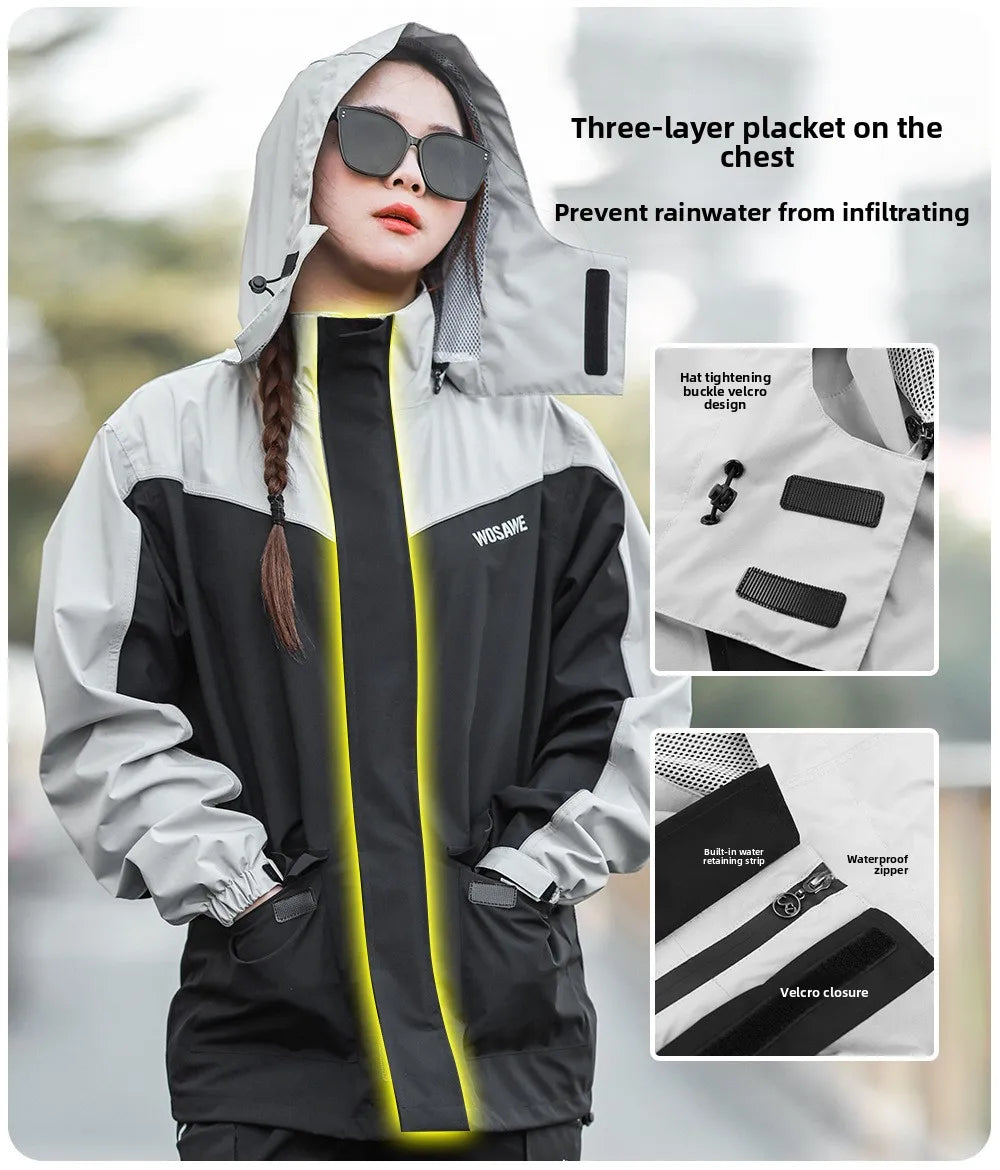 WOSAWE Motorcycle Raincoat Suit Moto Rider Split Waterproof Jacket Rain Pants E-bike Hiking Fishing Camping Foldable Rainwear