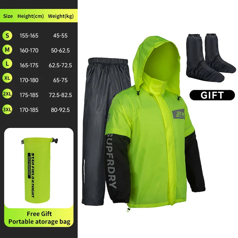 Star Field Knight Motorcycle Riding Raincoat Set Raincoat Rainpants Split Men And Women's Thin Reflective Waterproof Clothing