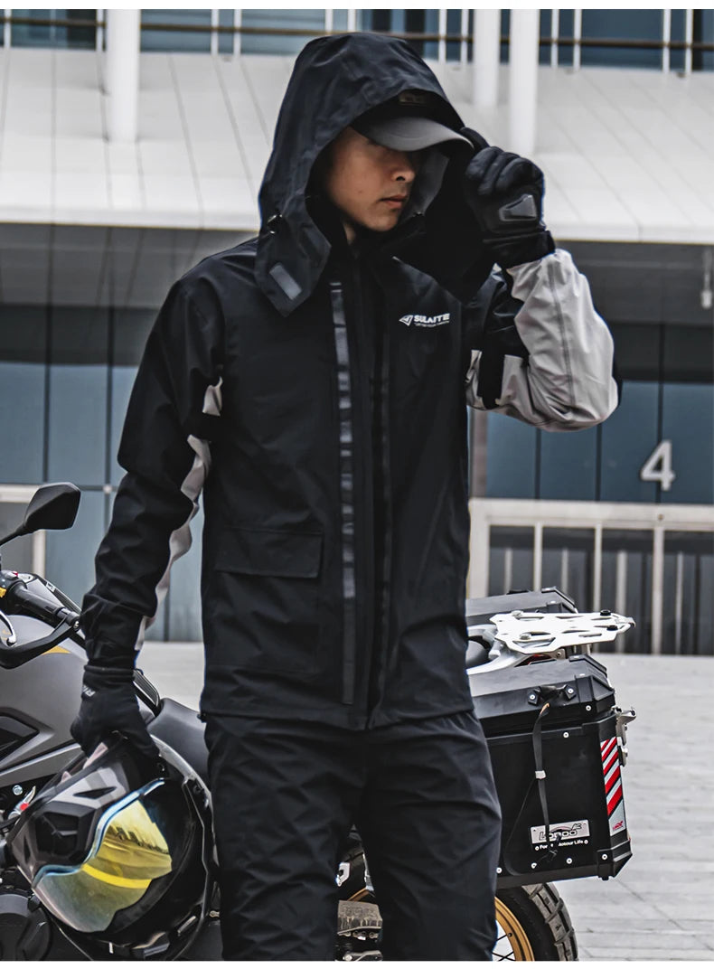 SULAITE Motorcycle Raincoat Suits Men Waterproof Rain Gear Rain Jacket Reflective Work Rain Coats Lightweight Hiking Rainsuit