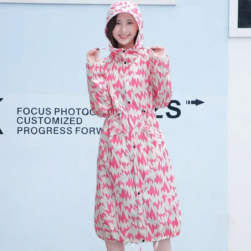 Women's Long Lightweight Trench Raincoat Poncho Waterproof Korean Style for Adults