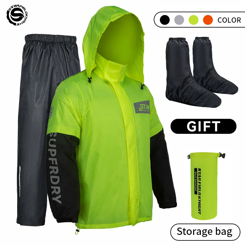 Star Field Knight Motorcycle Riding Raincoat Set Raincoat Rainpants Split Men And Women's Thin Reflective Waterproof Clothing