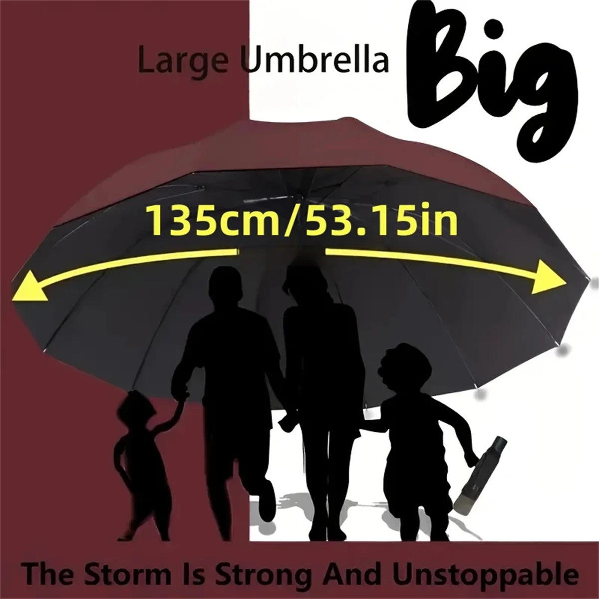 Large size super large umbrella for men and women, three-person double-use umbrella for sun and rain, strengthening, student fol